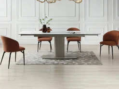 Mesa extensível em cerâmica e metal efeito mármore branco - CARIOULA de MORABITO