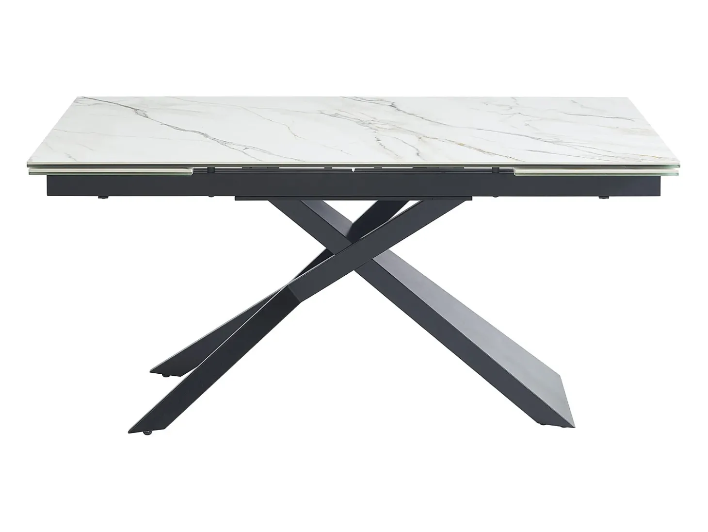 Mesa extensível em cerâmica, vidro temperado e metal - Efeito mármore branco e preto - LUMIEL