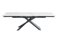 Mesa extensível em cerâmica, vidro temperado e metal - Efeito mármore branco e preto - LUMIEL