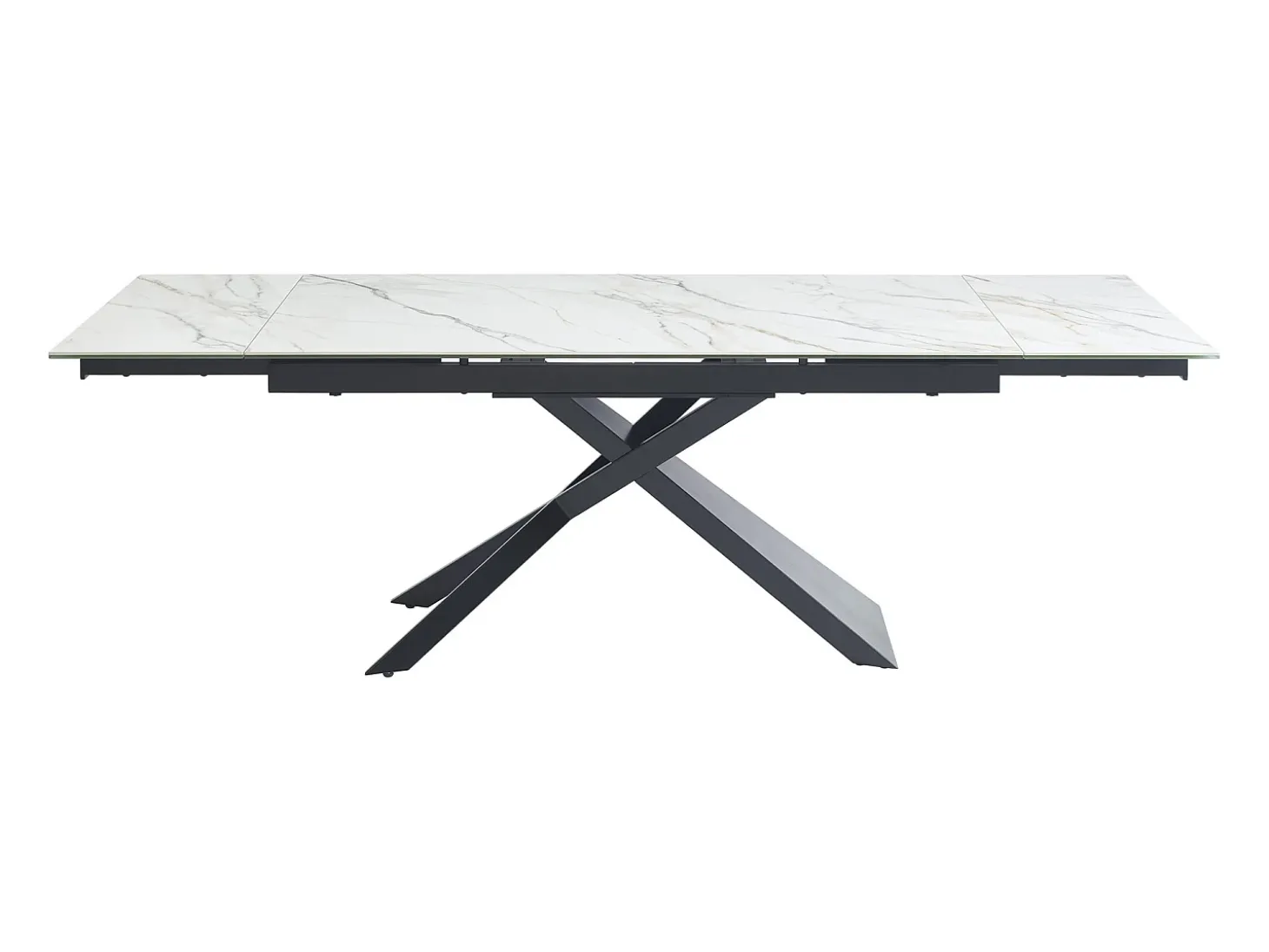 Mesa extensível em cerâmica, vidro temperado e metal - Efeito mármore branco e preto - LUMIEL