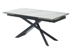 Mesa extensível em cerâmica, vidro temperado e metal - Efeito mármore branco e preto - LUMIEL