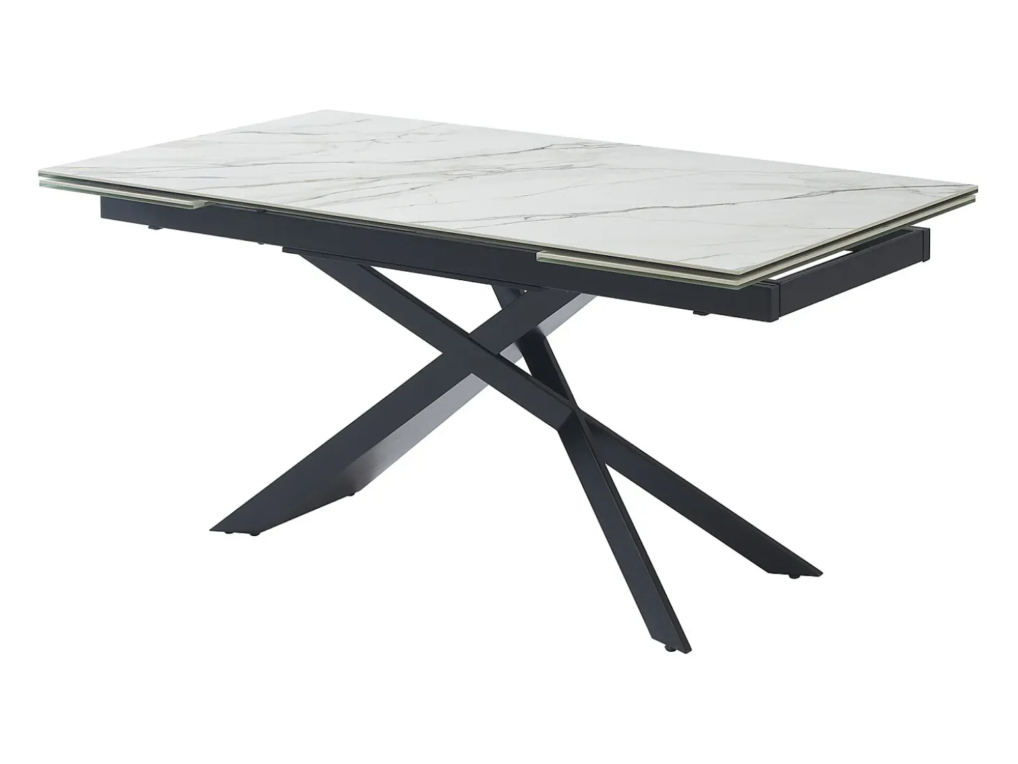 Mesa extensível em cerâmica, vidro temperado e metal - Efeito mármore branco e preto - LUMIEL