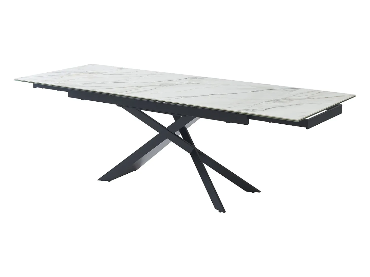Mesa extensível em cerâmica, vidro temperado e metal - Efeito mármore branco e preto - LUMIEL