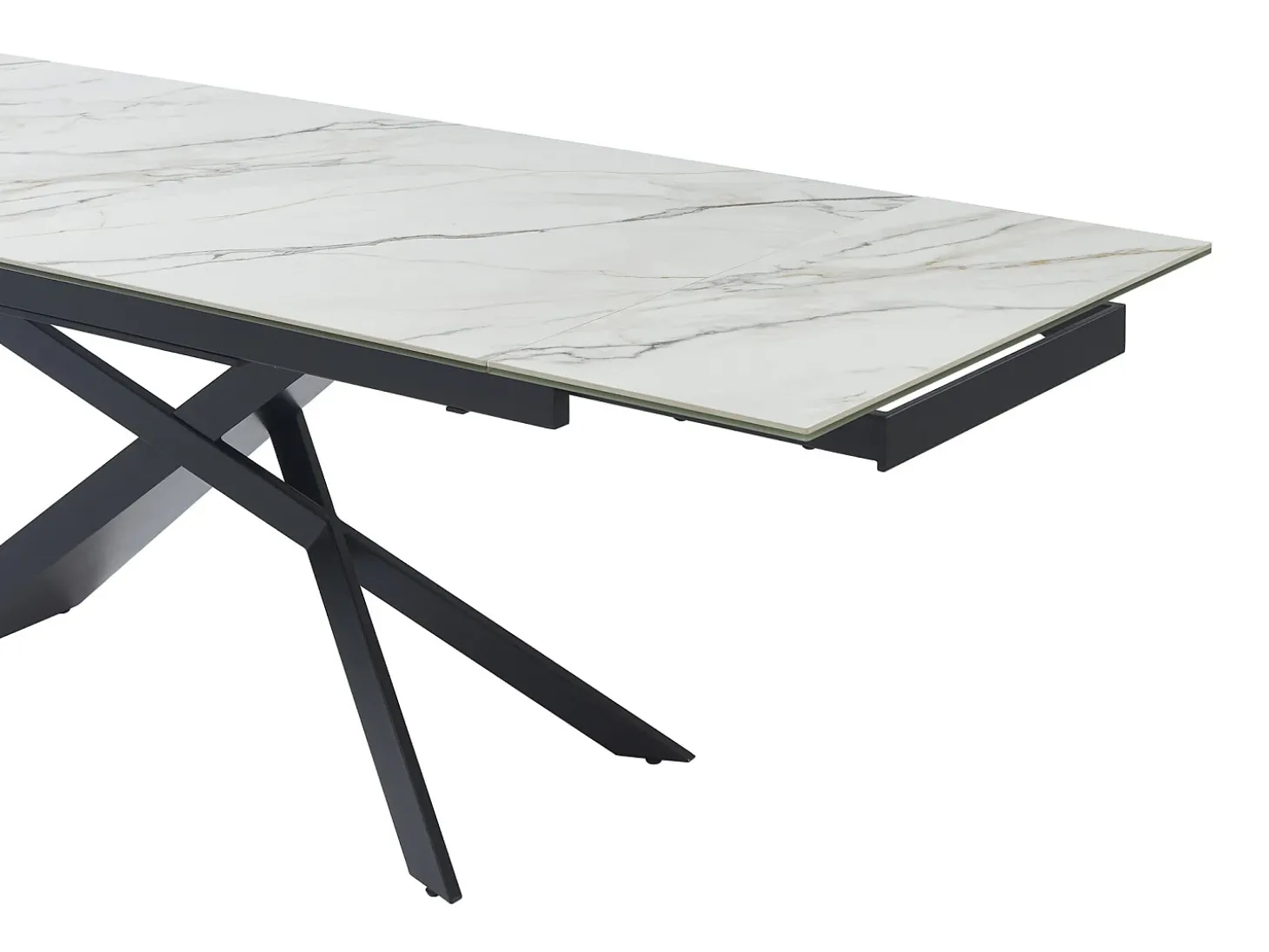 Mesa extensível em cerâmica, vidro temperado e metal - Efeito mármore branco e preto - LUMIEL