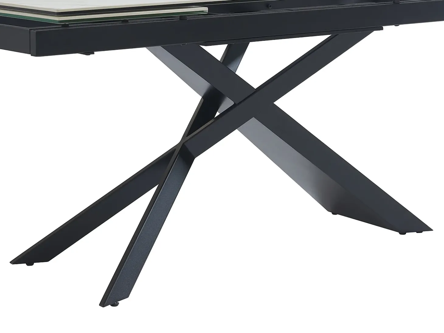 Mesa extensível em cerâmica, vidro temperado e metal - Efeito mármore branco e preto - LUMIEL
