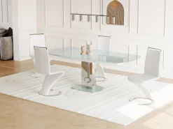 Mesa extensível TALICIA - Vidro temperado e metal - Branco
