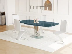 Mesa extensível TALICIA -Vidro temperado e metal -Cinzento