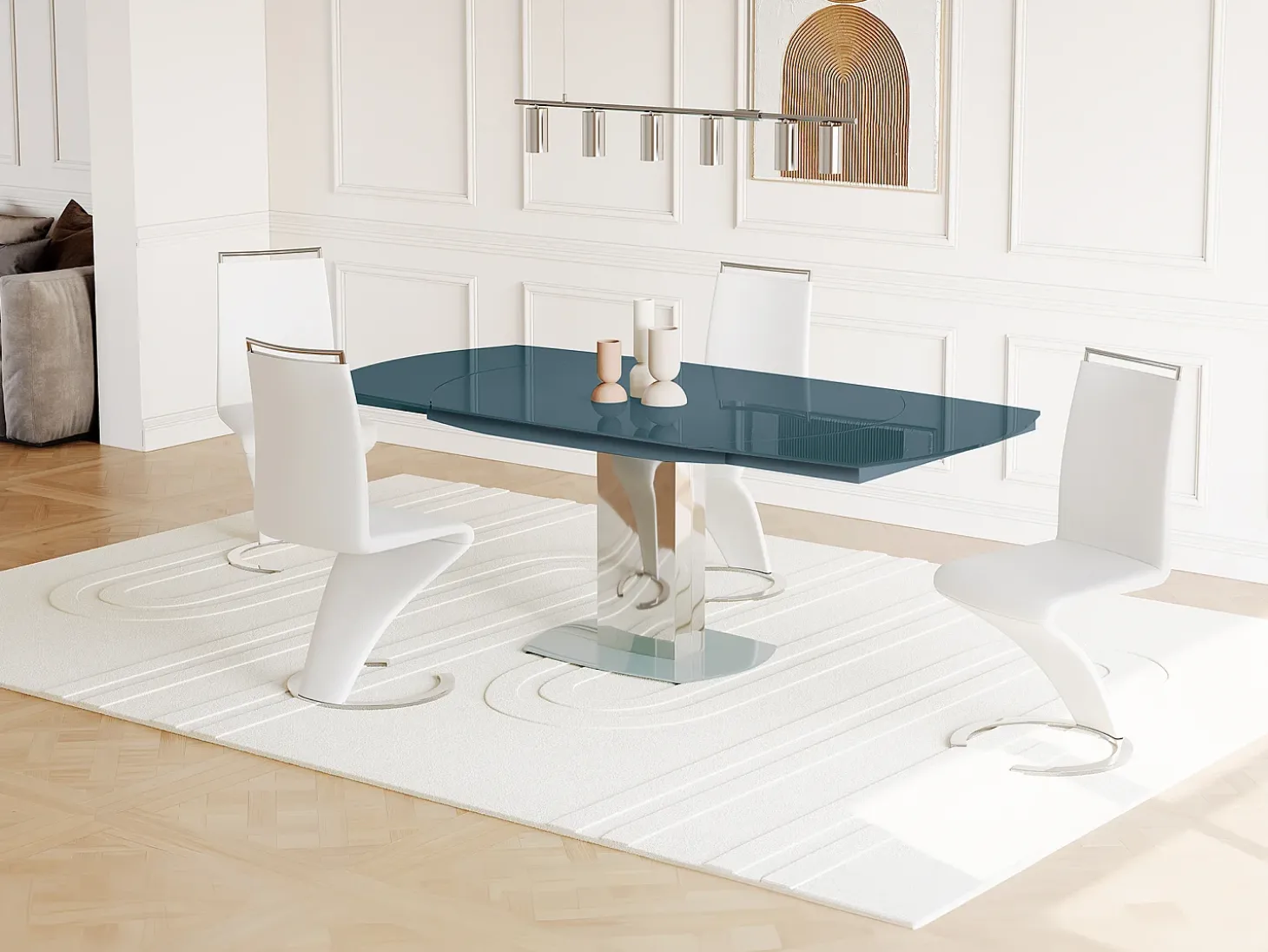 Mesa extensível TALICIA -Vidro temperado e metal -Cinzento