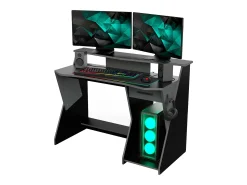 Mesa Gaming Skin Cinza/Preta com Gaveta e Gancho para Capacete 90x124x60 cm
