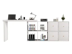 Mesa giratória 360° - 140 x 120 x 78 cm - em L ou vertical - com 4 gavetas - MDF - branco