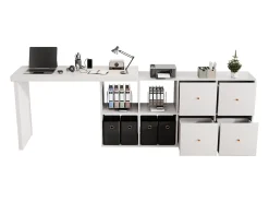 Mesa giratória 360° - 140 x 120 x 78 cm - em L ou vertical - com 4 gavetas - MDF - branco