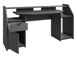 Mesa grande para jogos com gaveta e armário LED cinza 98x180x67 cm