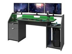 Mesa grande para jogos com gaveta e armário LED cinza 98x180x67 cm