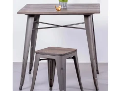 Mesa industrial em aço envelhecido e madeira escura - Bistro - Antiguidade