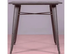 Mesa industrial em aço envelhecido e madeira escura - Bistro - Antiguidade