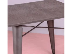 Mesa industrial em aço envelhecido e madeira escura - Bistro - Antiguidade