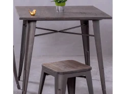 Mesa industrial em aço envelhecido e madeira escura - Bistro - Antiguidade