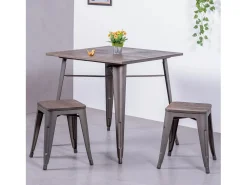 Mesa industrial em aço envelhecido e madeira escura - Bistro - Antiguidade