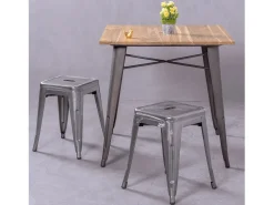 Mesa industrial em aço envelhecido e madeira clara - Bistro - Antiguidade