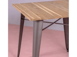 Mesa industrial em aço envelhecido e madeira clara - Bistro - Antiguidade