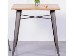 Mesa industrial em aço envelhecido e madeira clara - Bistro - Antiguidade
