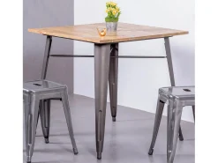 Mesa industrial em aço envelhecido e madeira clara - Bistro - Antiguidade