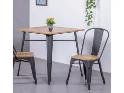 Mesa industrial em aço preto e madeira clara - Bistro - Preto