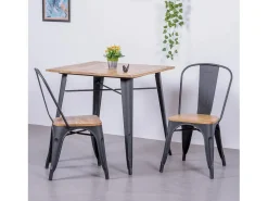 Mesa industrial em aço preto e madeira clara - Bistro - Preto