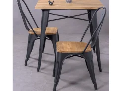 Mesa industrial em aço preto e madeira clara - Bistro - Preto