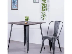 Mesa industrial em aço preto e madeira escura - Bistro - Preto