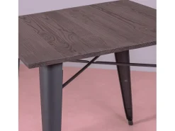 Mesa industrial em aço preto e madeira escura - Bistro - Preto
