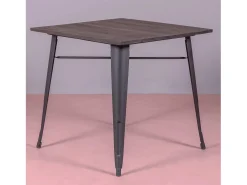 Mesa industrial em aço preto e madeira escura - Bistro - Preto