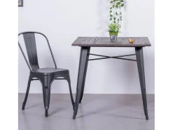 Mesa industrial em aço preto e madeira escura - Bistro - Preto