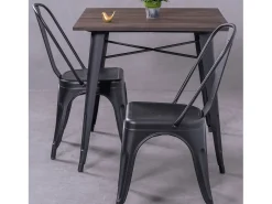 Mesa industrial em aço preto e madeira escura - Bistro - Preto