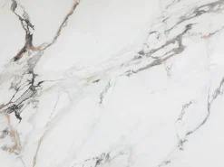 Mesa jantar 8 lugares vidro temperado e cerâmica efeito mármore branco e dourado GOLDENA