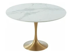 Mesa jantar redonda - Mármore branco, metal dourado NORAH