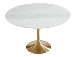 Mesa jantar redonda - Mármore branco, metal dourado NORAH