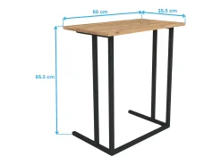 Mesa lateral de sala de estar em carvalho preto Safir 60x65x36 cm