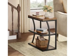 Mesa Lateral Pequena e Estreita, Mesa Decorativa de Metal no Estilo Rural para Sala de Estar, Quarto, Espaços Pequenos, Lado da Cama