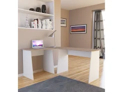 Mesa Masola Branco/carvalho Sonoma Mesa 1: A. 74 x L. 80 x P. 50 cm, Mesa 2: A. 74 x L. 110 x P. 50 cm Placa de canto: A. 8 x L. 50 x P. 50 cm