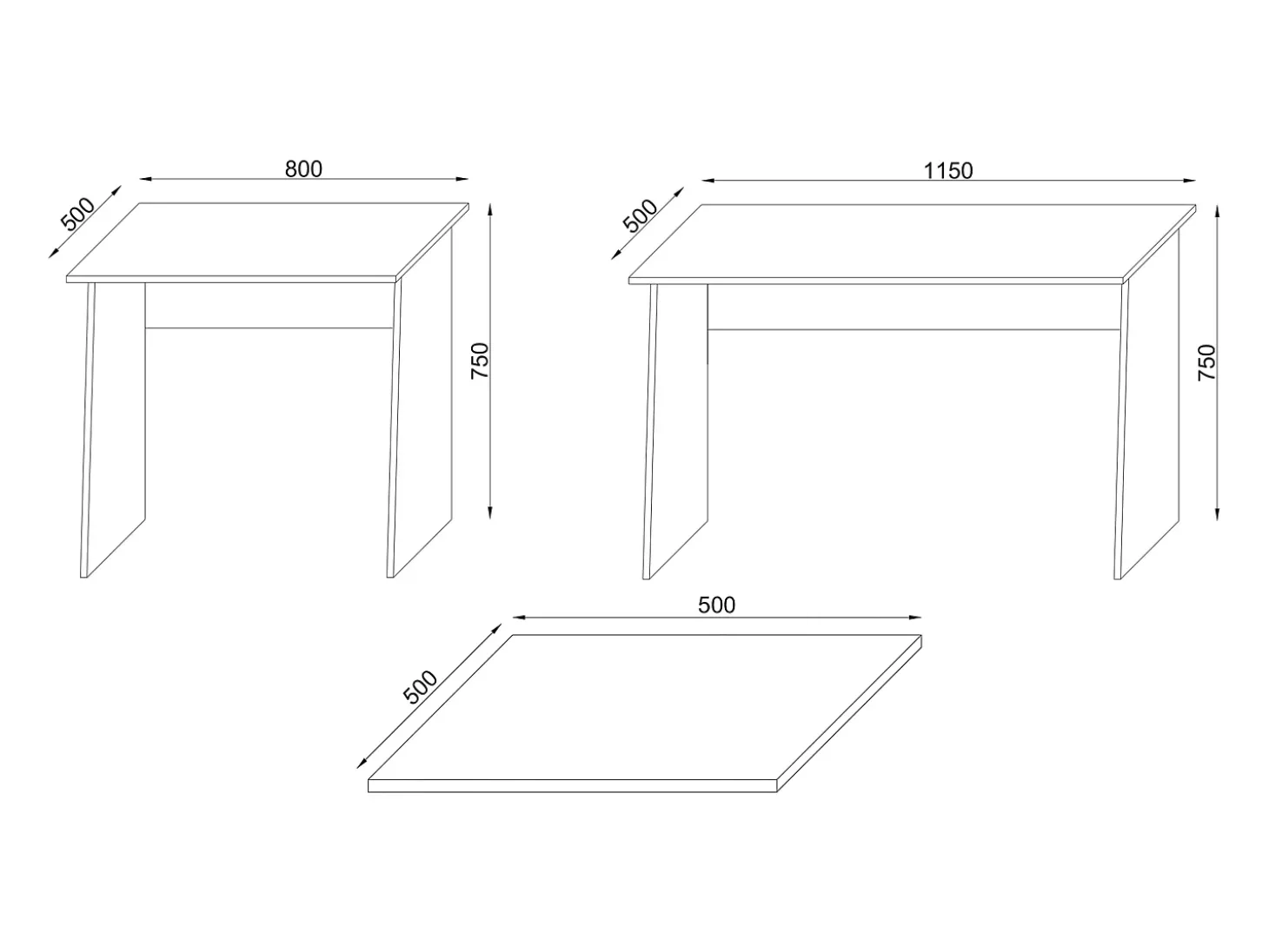 Mesa Masola Branco/carvalho Sonoma Mesa 1: A. 74 x L. 80 x P. 50 cm, Mesa 2: A. 74 x L. 110 x P. 50 cm Placa de canto: A. 8 x L. 50 x P. 50 cm