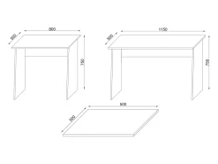 Mesa Masola Branco/carvalho Sonoma Mesa 1: A. 74 x L. 80 x P. 50 cm, Mesa 2: A. 74 x L. 110 x P. 50 cm Placa de canto: A. 8 x L. 50 x P. 50 cm