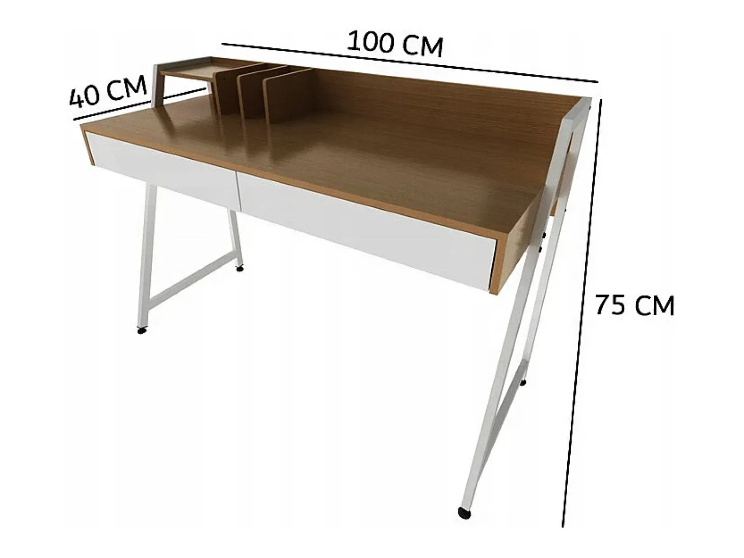 MESA MODERNA COM GAVETAS E DIVISÓRIAS EM CARVALHO ESCURO PREMIUM 100 CM
