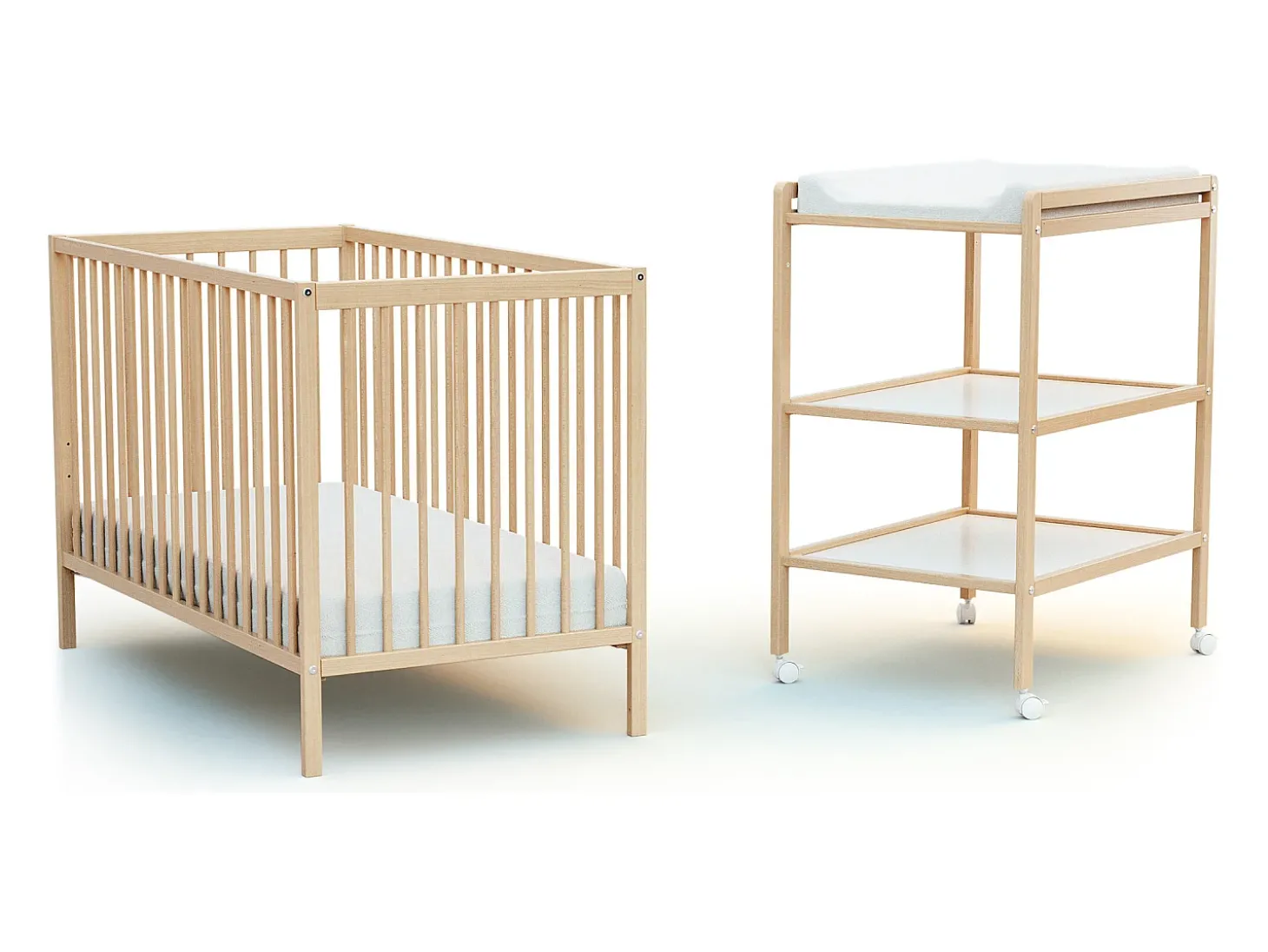 Mesa muda-fraldas com 2 prateleiras LILO de madeira Faia envernizada