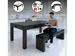 Mesa Multijogos 7 em 1 com Banco Efeito Cinza Bilhar Pingue-Pongue Air Hockey