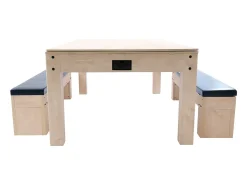 Mesa Multijogos 7 em 1 com 2 Bancos Efeito Carvalho Bilhar Air Hockey Xadrez