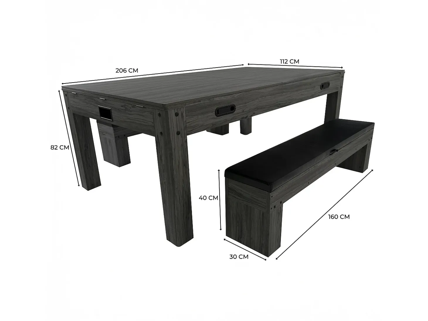Mesa Multijogos 7 em 1 com 2 Bancos Efeito Cinza Bilhar Pingue-Pongue Air Hockey