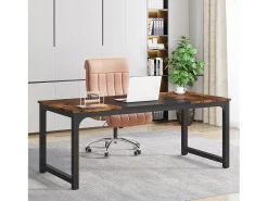 Mesa para portátil, secretária, mesa de estudo para escritório em casa, estação de trabalho para escritório, quarto, fácil de montar, 160 x 80 x 75 cm (castanho rústico + preto)