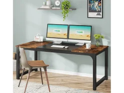 Mesa para portátil, secretária, mesa de estudo para escritório em casa, estação de trabalho para escritório, quarto, fácil de montar, 160 x 80 x 75 cm (castanho rústico + preto)