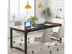 Mesa para portátil, secretária, mesa de estudo para escritório em casa, estação de trabalho para escritório, quarto, fácil de montar, 160 x 80 x 75 cm (castanho rústico + preto)